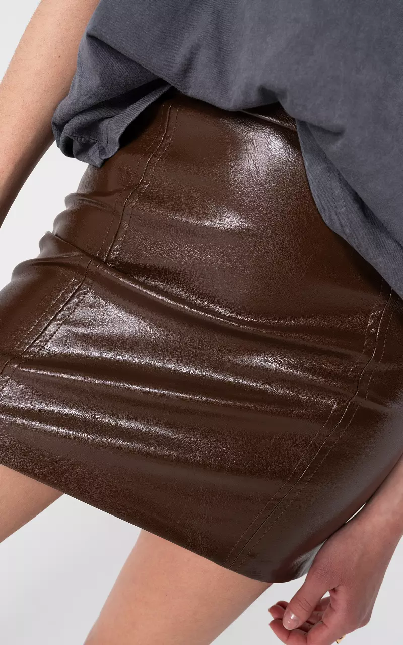 Leather look mini skirt Brown