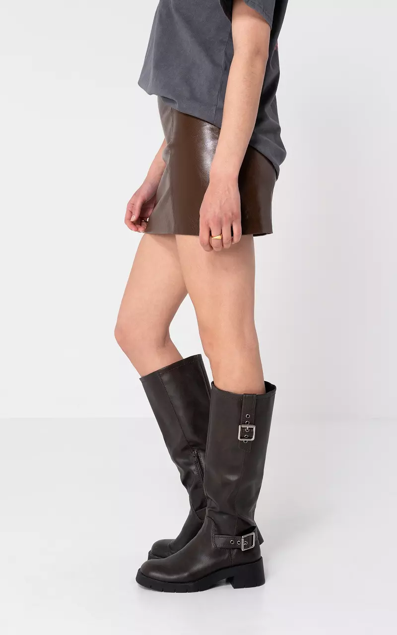 Leather look mini skirt Brown