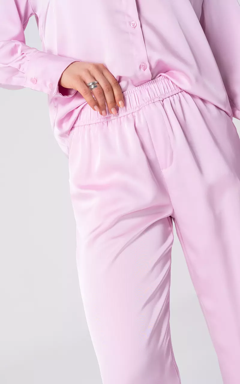 Satin look trousers with side pockets Light Pink