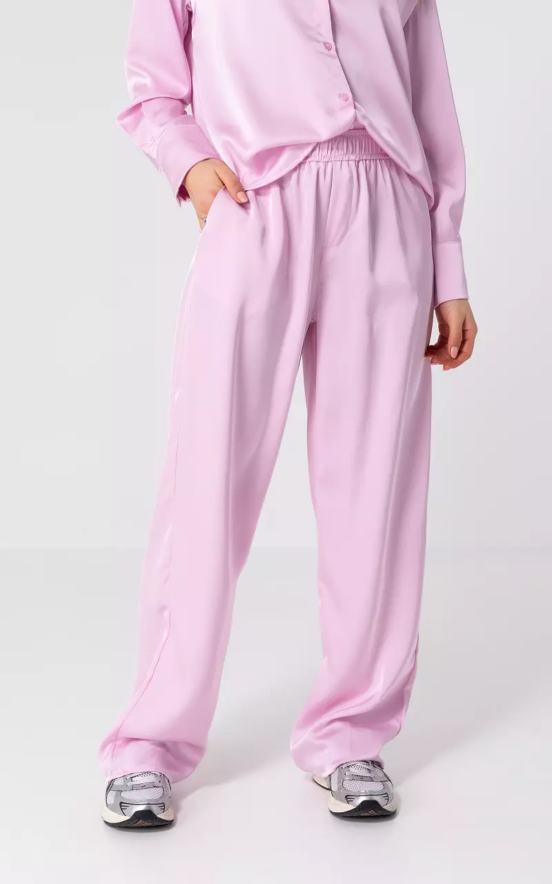 Satin look trousers with side pockets Light Pink