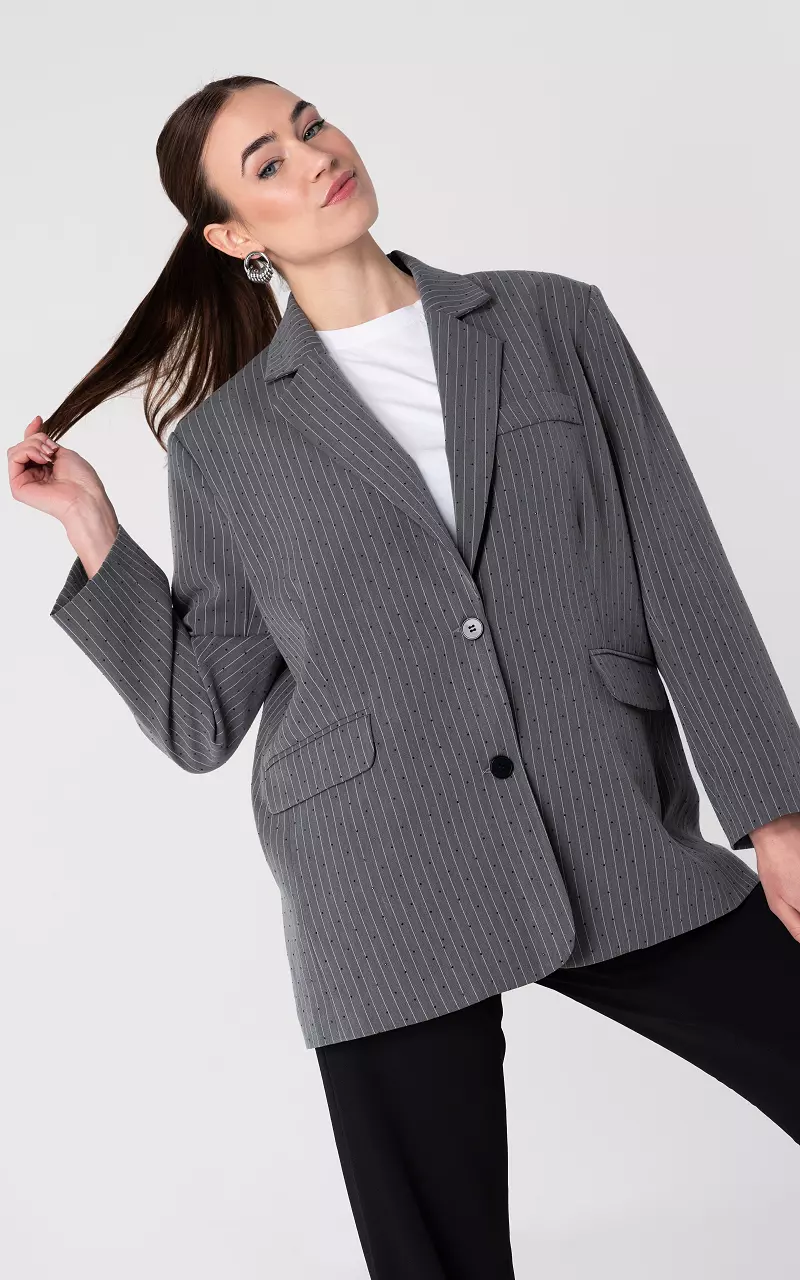 Blazer with striped pattern and rhinestones Dark Grey White