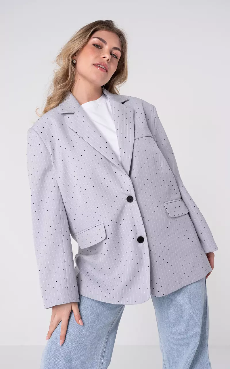 Blazer with striped pattern and rhinestones Light Grey White