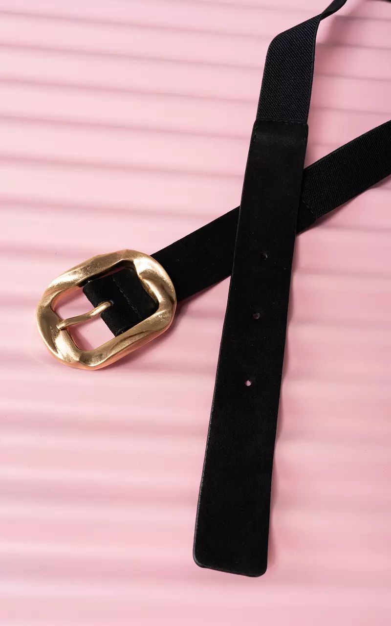 Elastische riem met goudkleurige gesp Zwart Goud