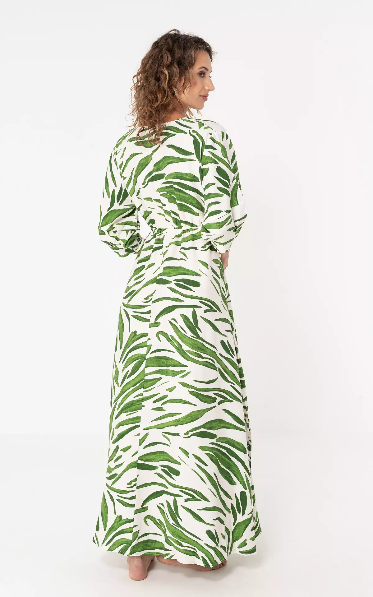 green emerald velvet dress Green And White Printed Button Up Long Sleeve Midi Dress  AX Paris
