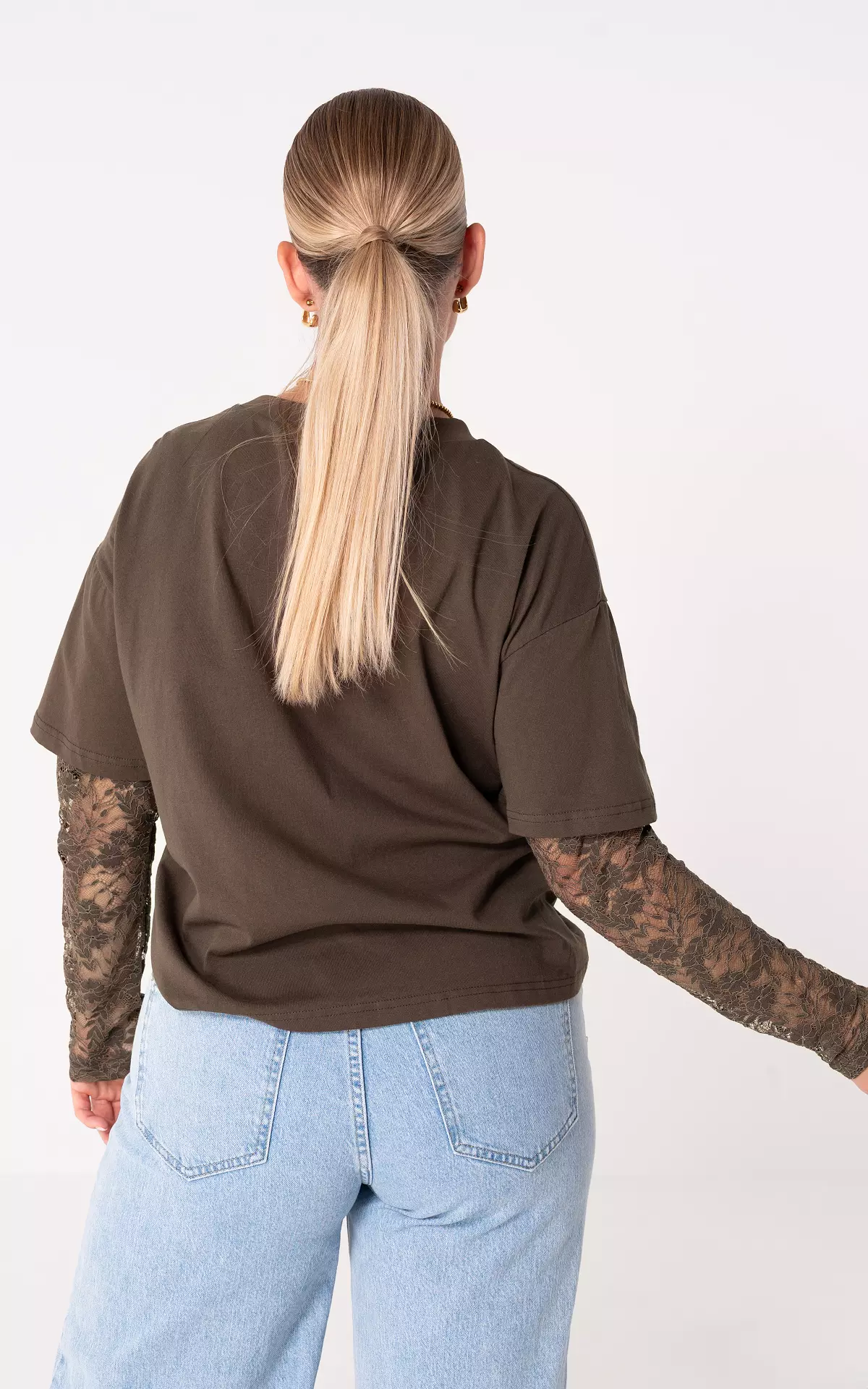 GORGLITTER Shirt met lange mouwen voor dames, elegant T-shirt met kant