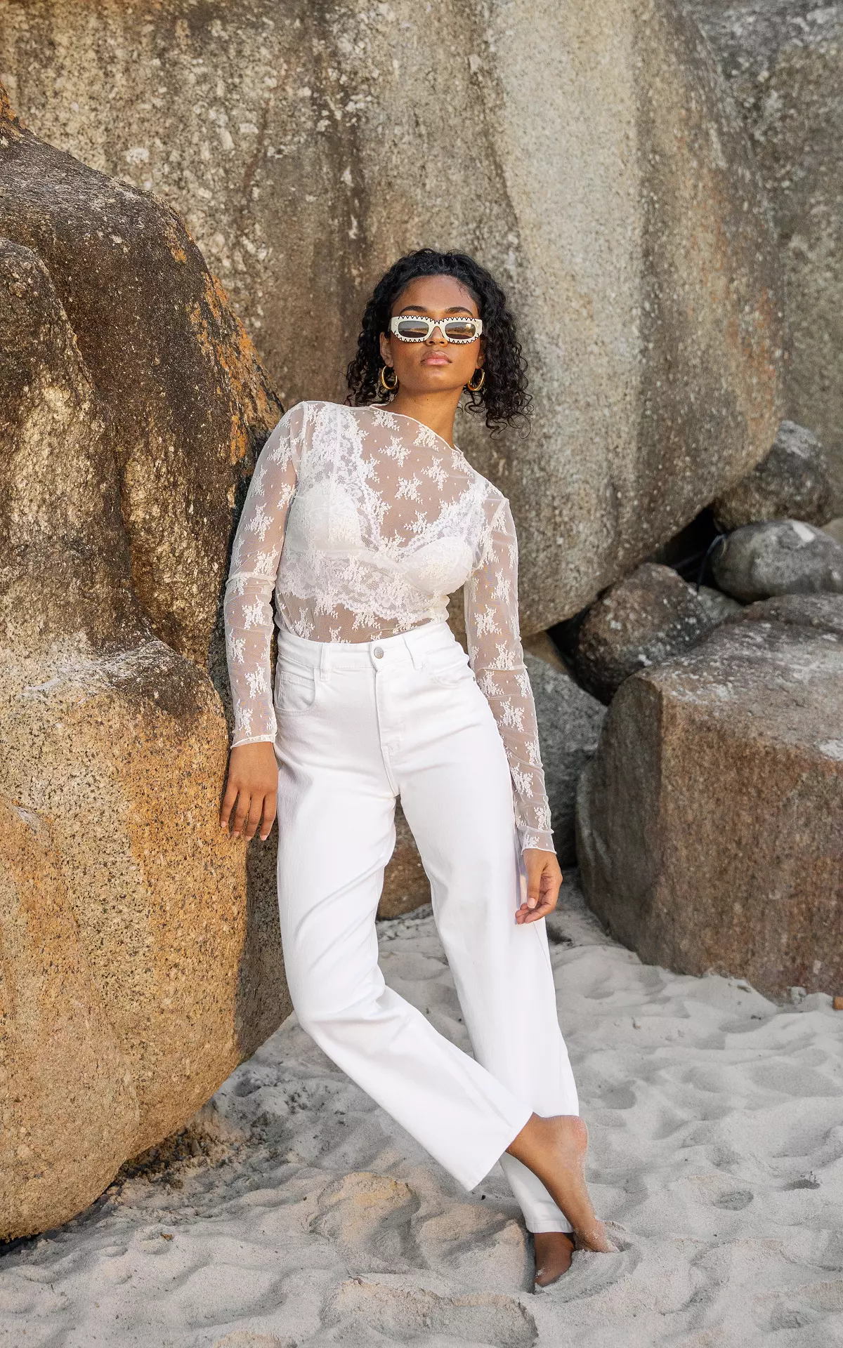 トップス DOT LACE SEE-THROUGH TOP (HIGH NECK) Dot lace see-through top (high neck)