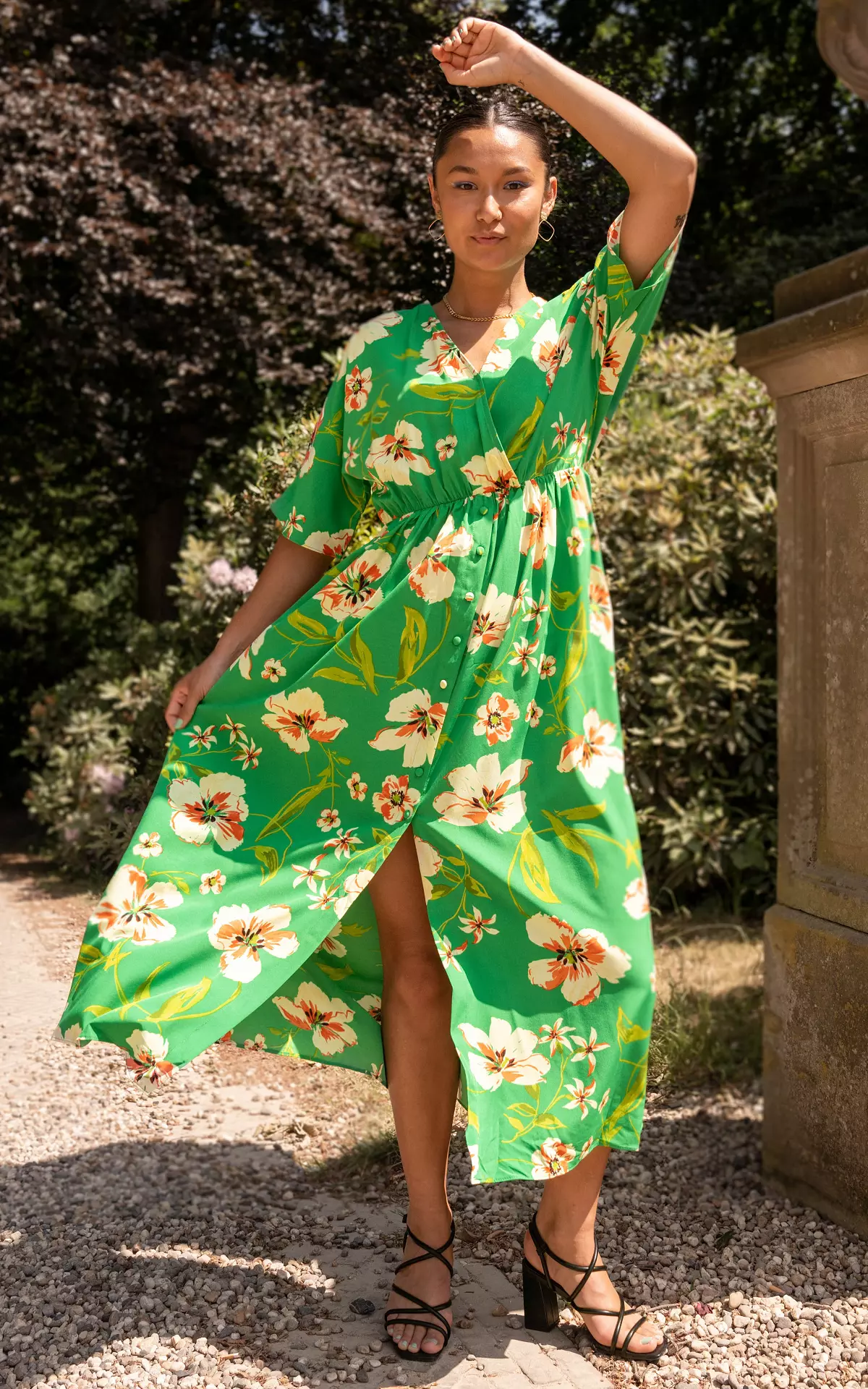 Maxi jurk met bloemenprint Groen Creme Guts Gusto