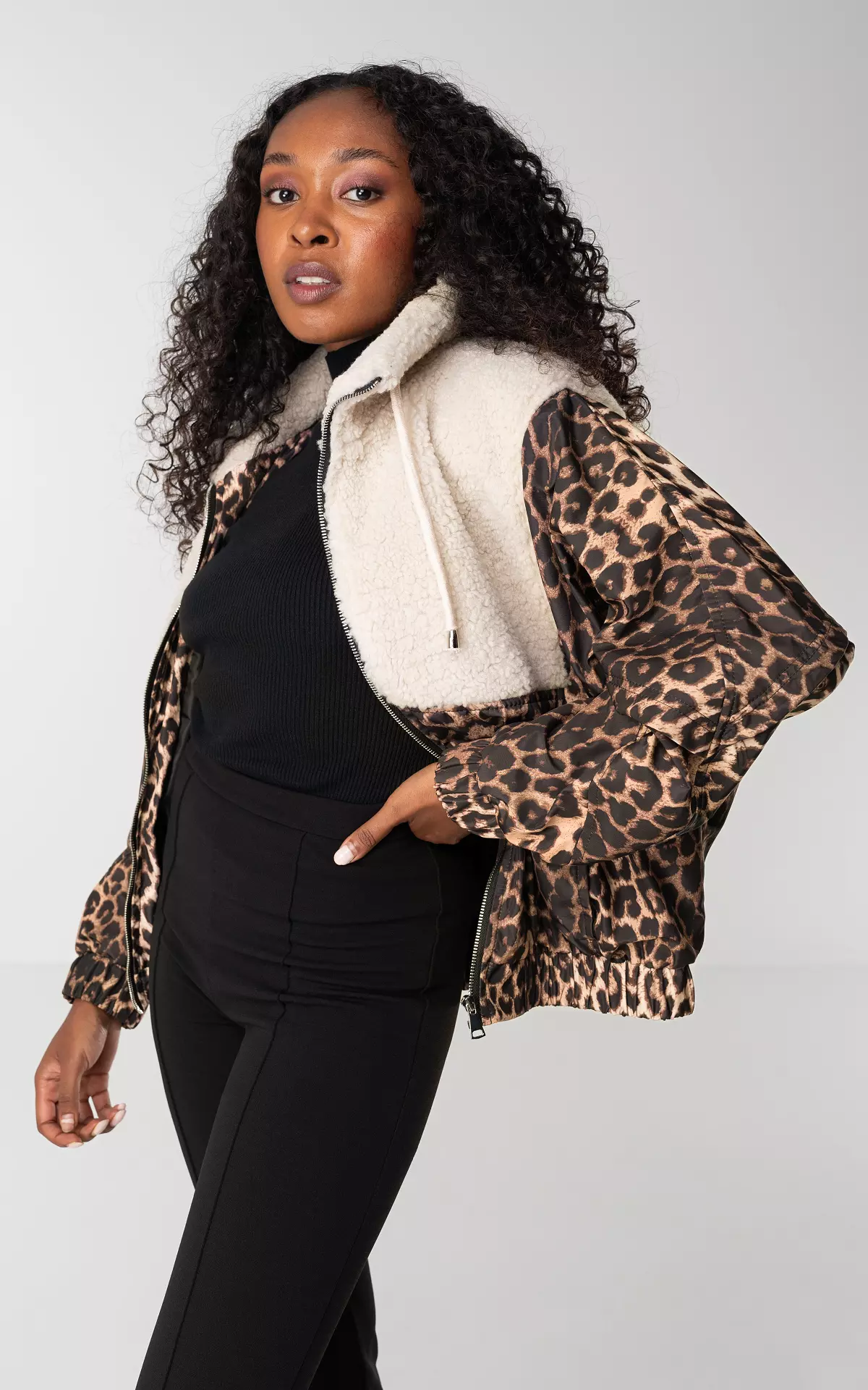 Leopard fur bomber on sale jacket