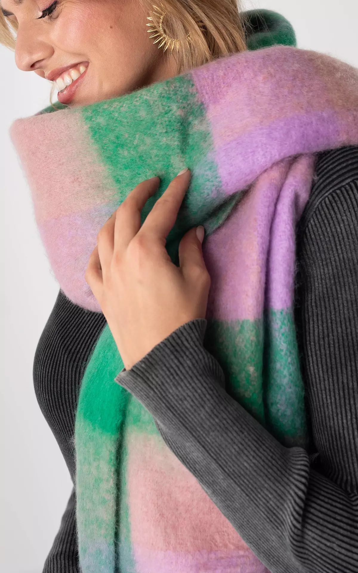 Scarf With Fringes And Print Green Purple Guts Gusto