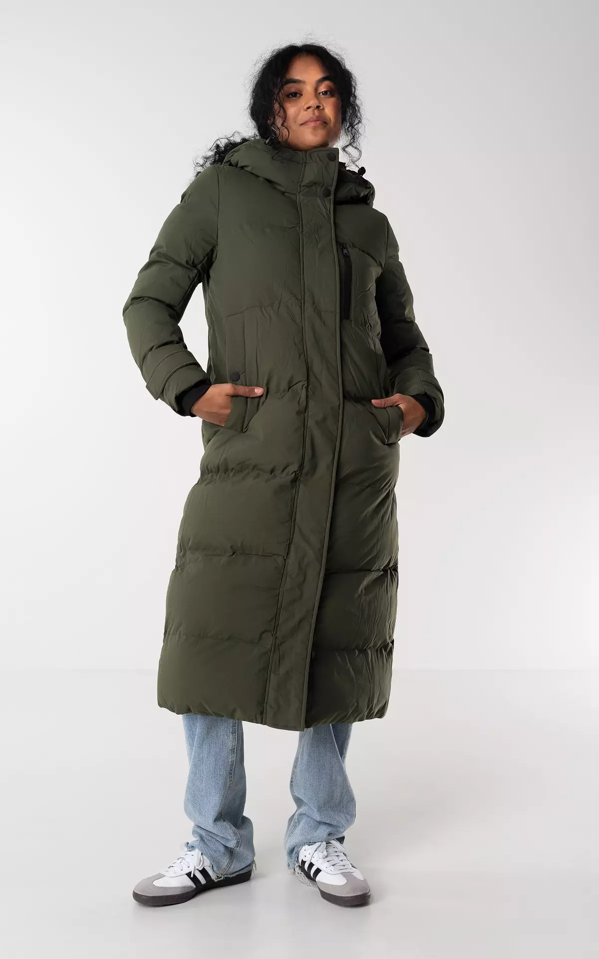 PANGAIA FLWRDWN™ Fitted Long Puffer Jacket in Jade Green | Endource