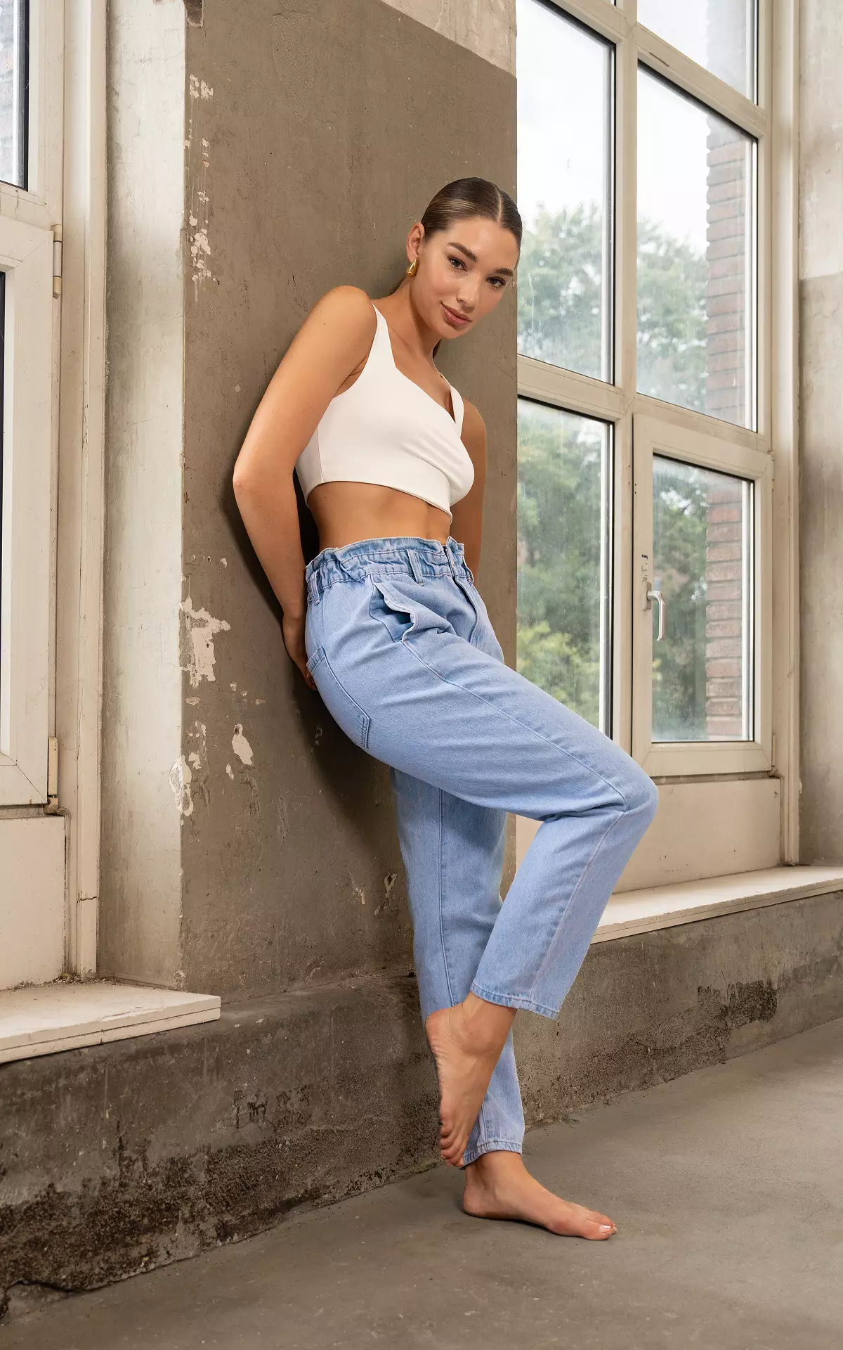 High waist paperbag jeans Sky Light Blue Guts Gusto