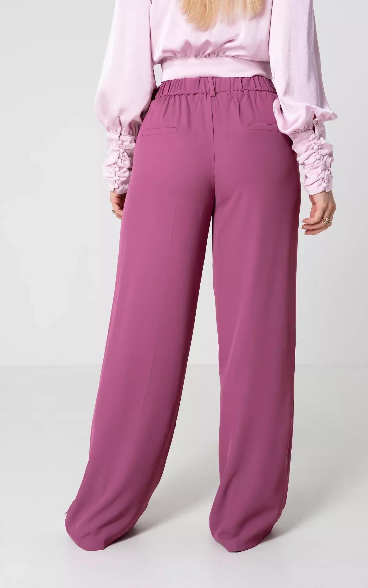 Vilagallo - Wide top Leg Pants Buttons in Pana Rosa Made In Spain