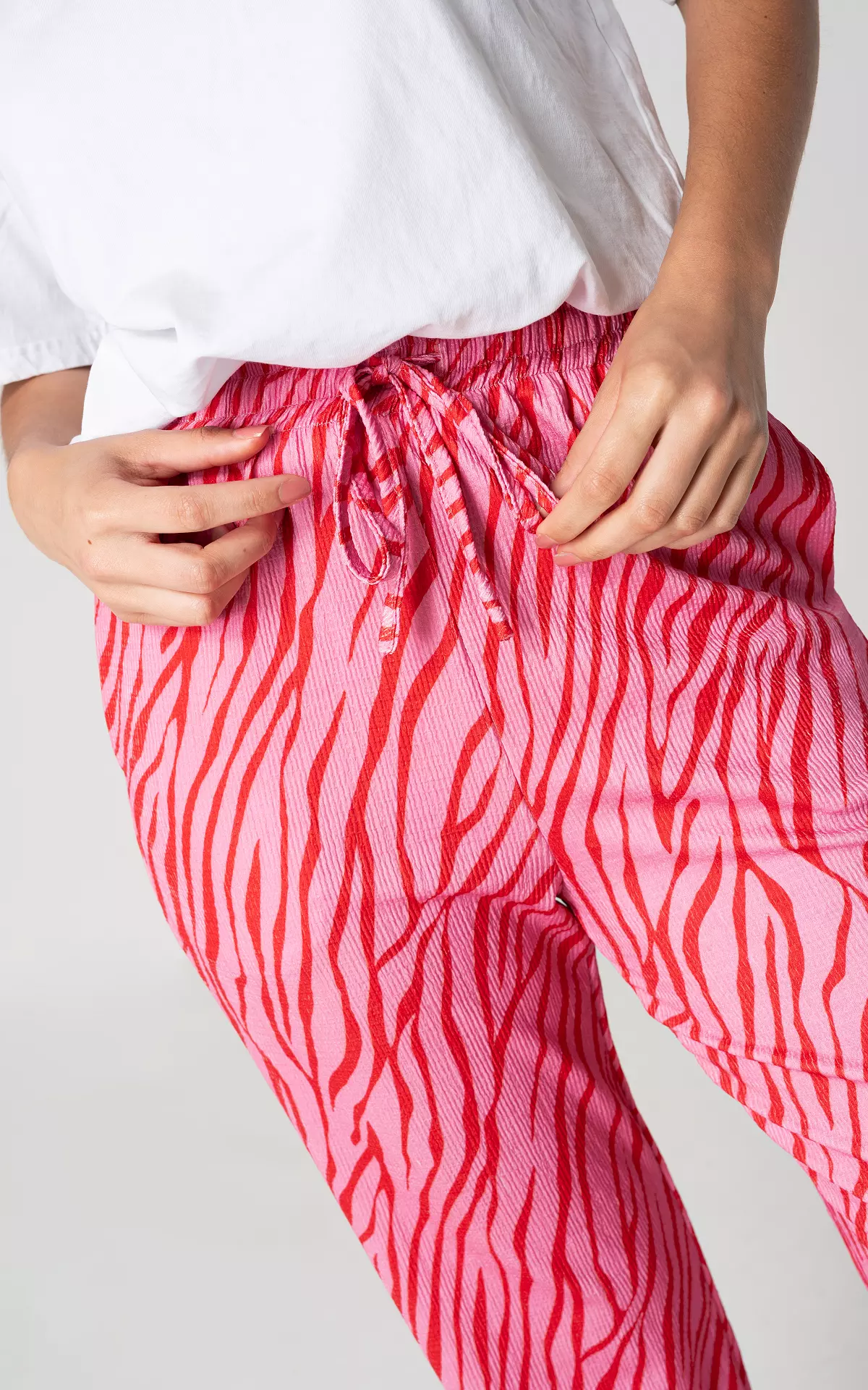 Broek met print en strikdetail - Lichtroze Rood