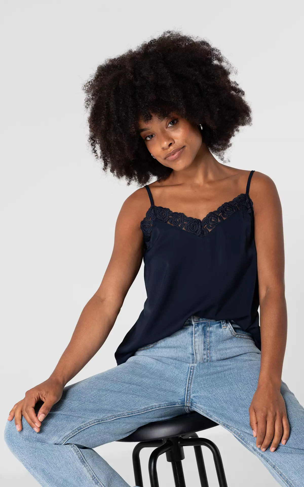 Top with laced details and adjustable straps - Dark Blue