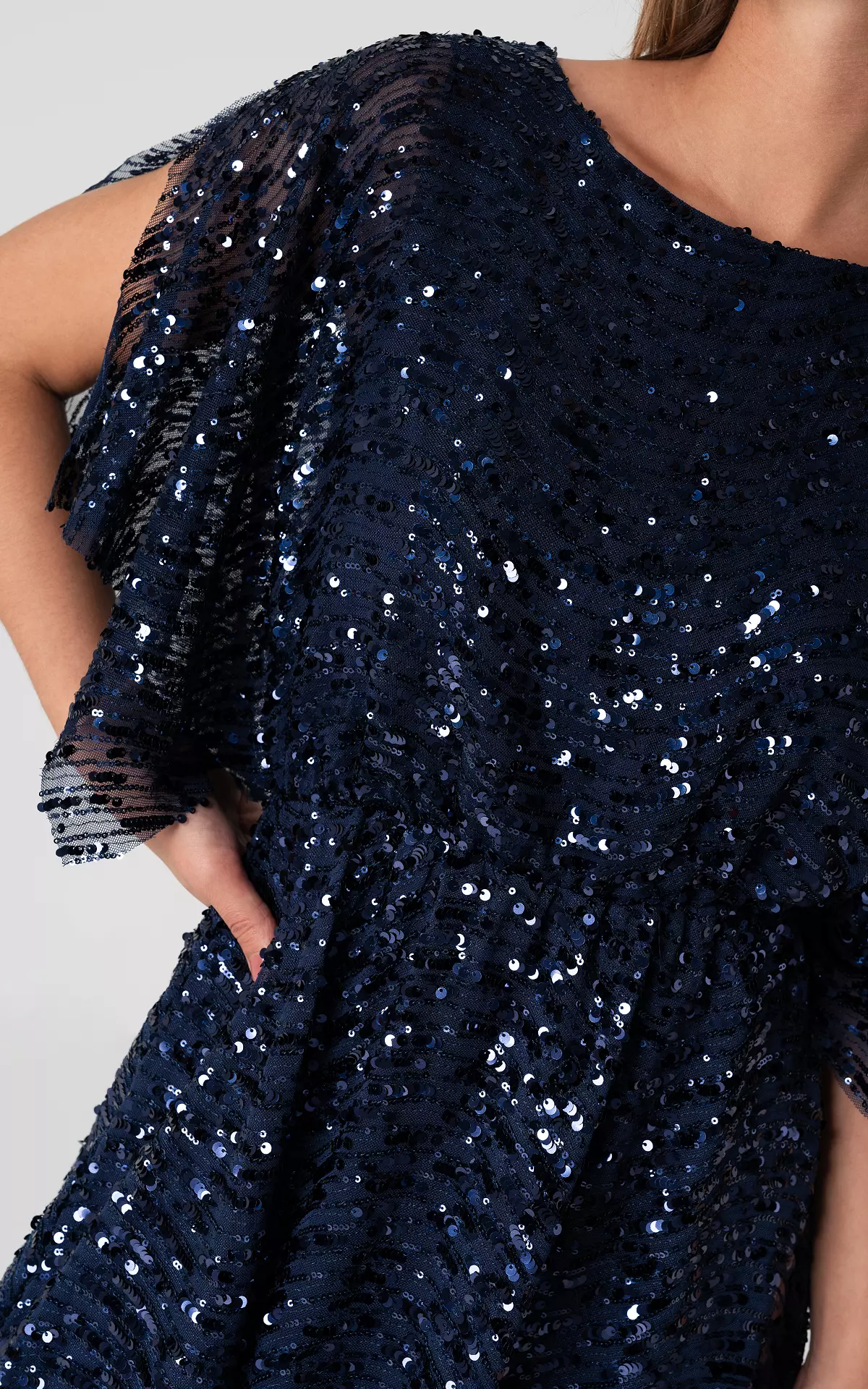 Jurk met ronde hals en pailletten Donkerblauw