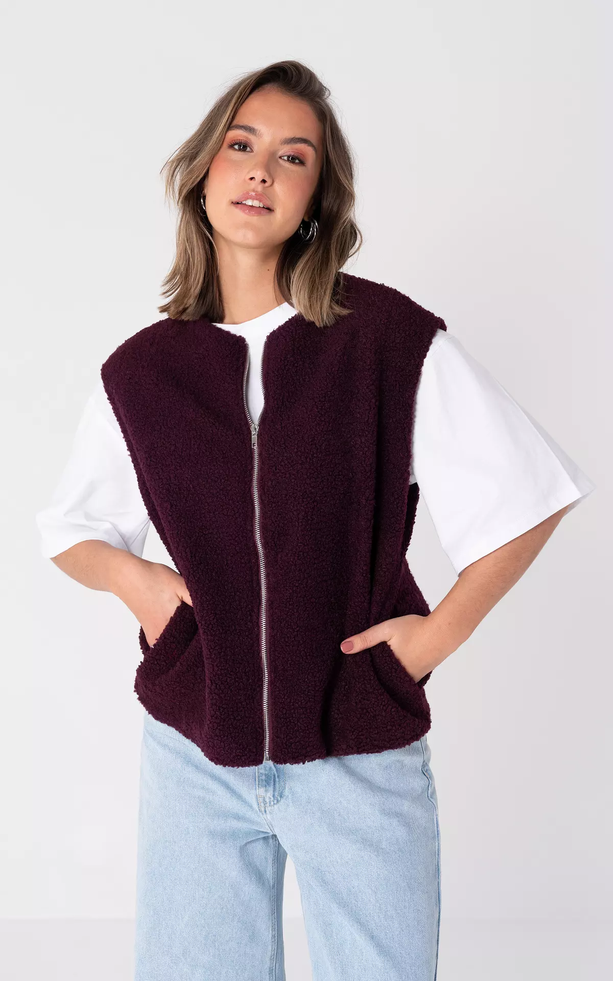 Generisch Teddy Fleece Weste Damen – ärmellose, Flauschige Teddyjacke Mit Stehkragen, Reißverschluss & Taschen, Leicht & Warm Für Herbst/Winter