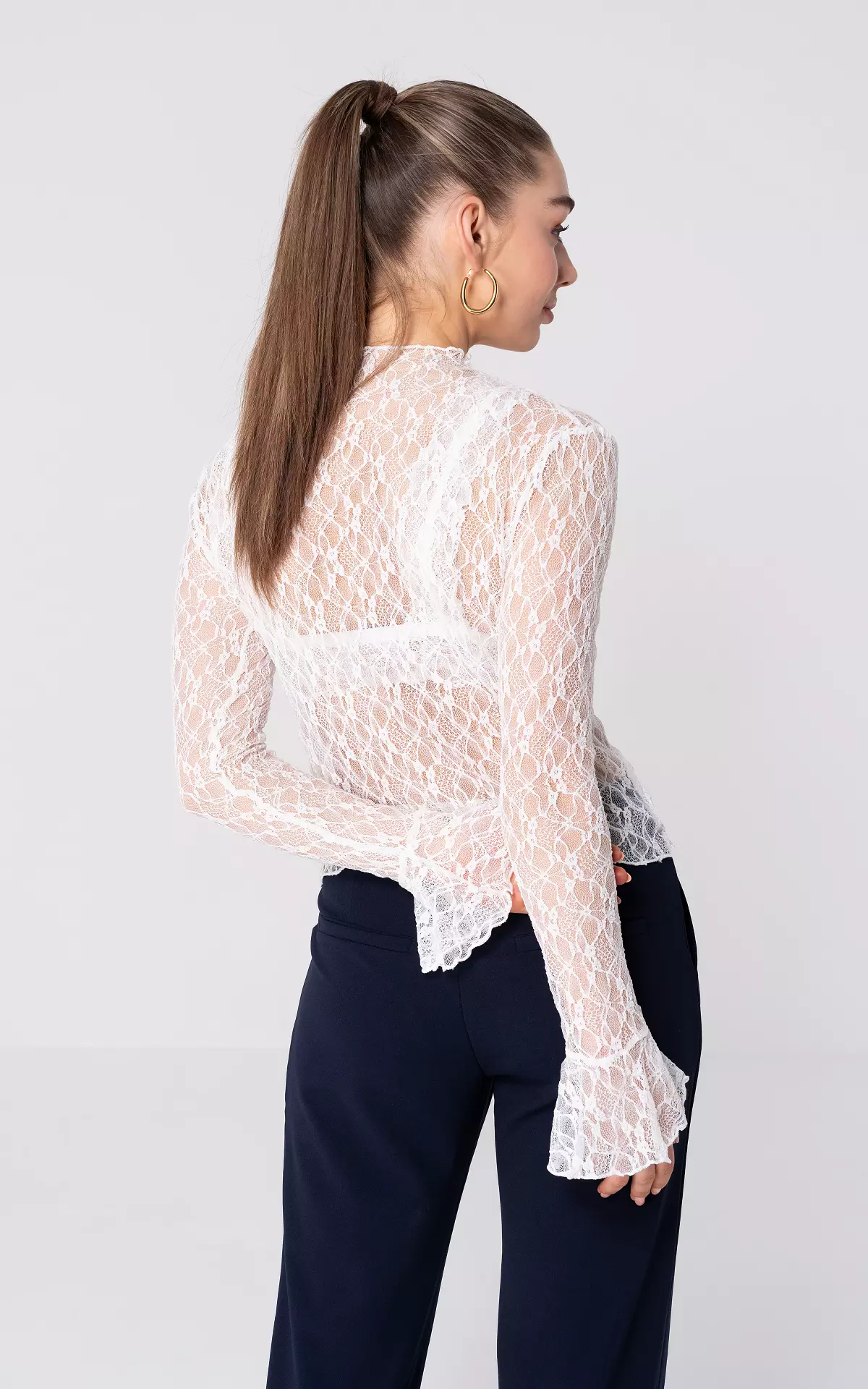 Kanten top met uitlopende mouw Wit Guts Gusto