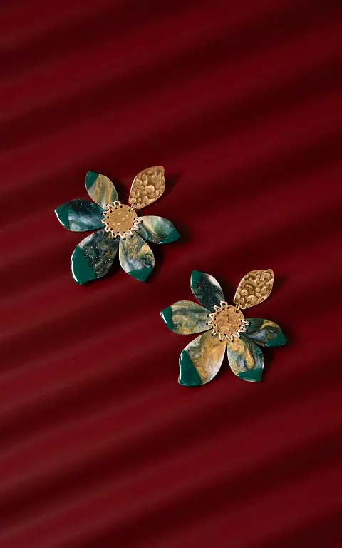 Earrings with flower green gold