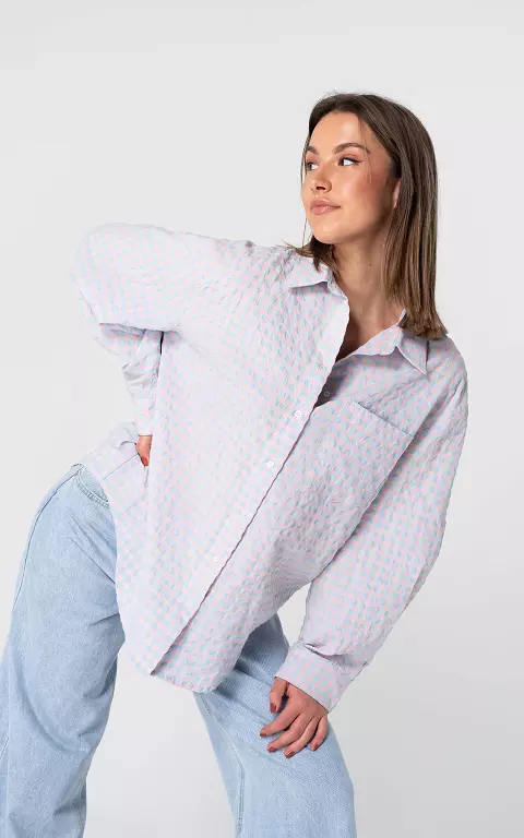 Oversized blouse lichtroze lichtblauw