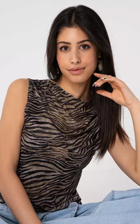 Transparentes Top im Zebra-Muster schwarz braun