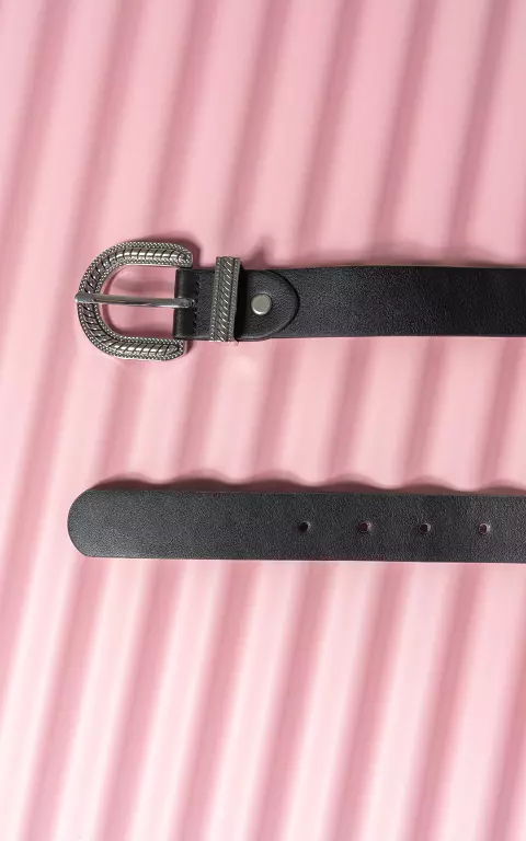 Round buckle belt black silver