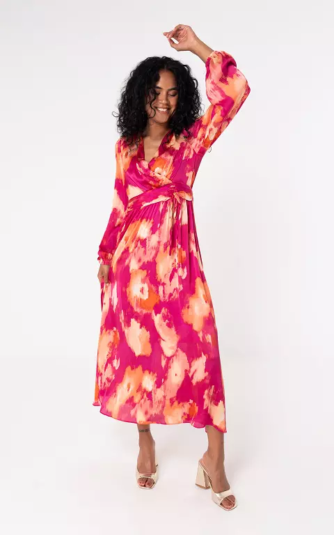 Maxi dress with V-neck pink orange