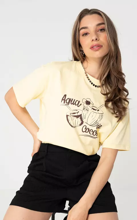 T-shirt met print lichtgeel bruin