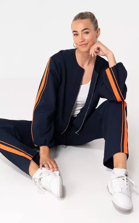 Bomberjack met rits donkerblauw oranje