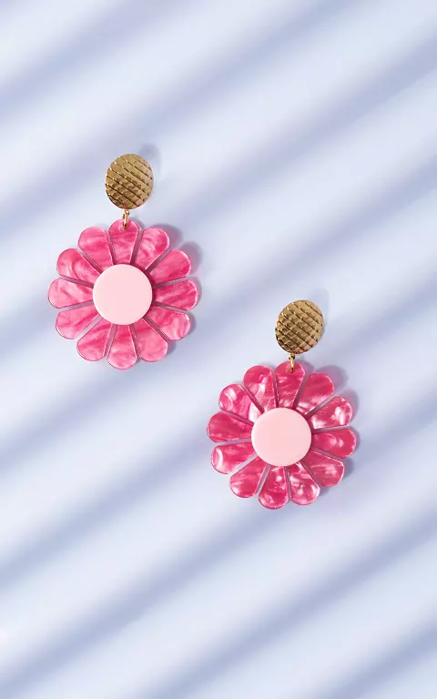 Earrings with flower pink light pink