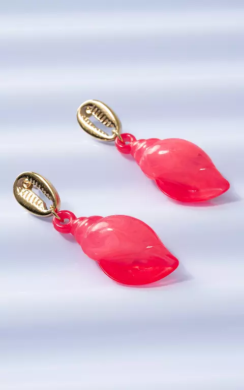 Oorbellen met schelp goud koraalrood