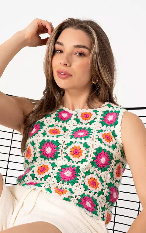 Gehaakte top wit groen