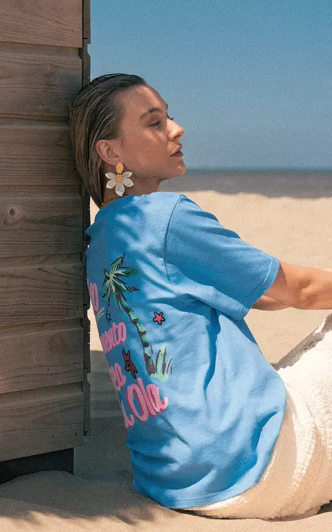 Shirt met opdruk blauw roze