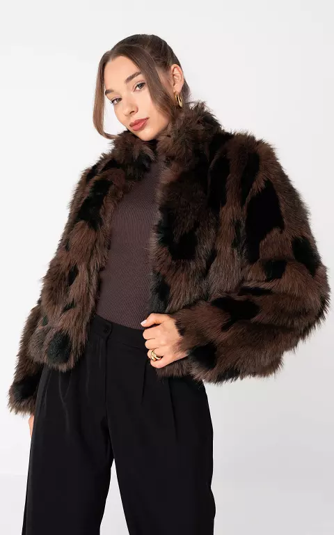 Fake fur jas bruin zwart