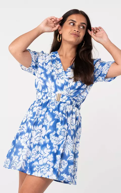 Jurk met strikdetail blauw wit