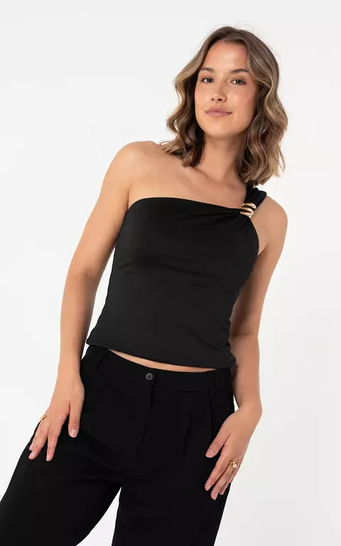 One shoulder top zwart