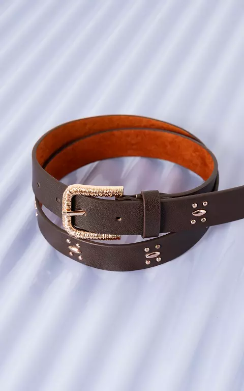 Belt with studs dark brown gold