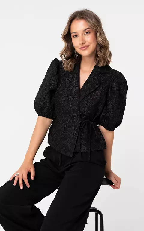 Jacquard wikkeltop zwart
