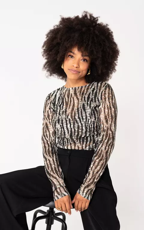 See through top taupe zwart
