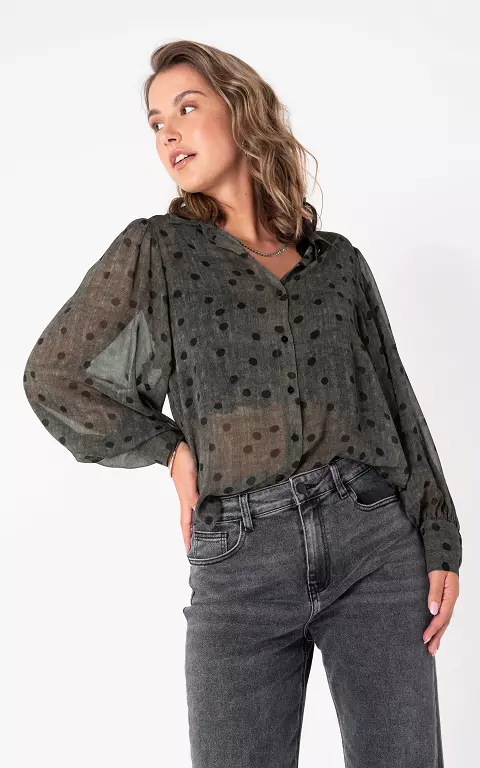See through blouse donkergroen zwart