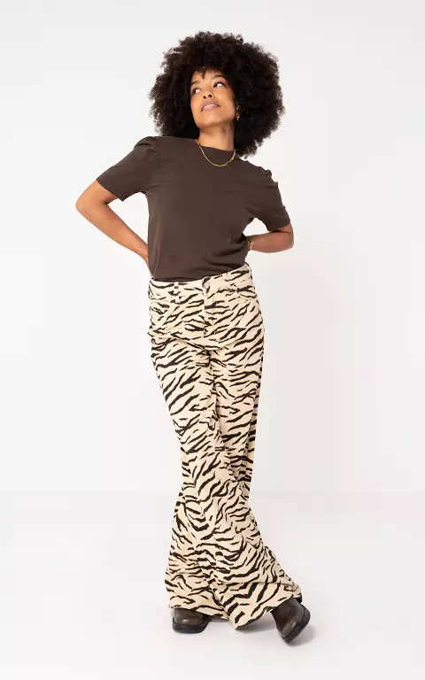 Animal print jeans beige zwart