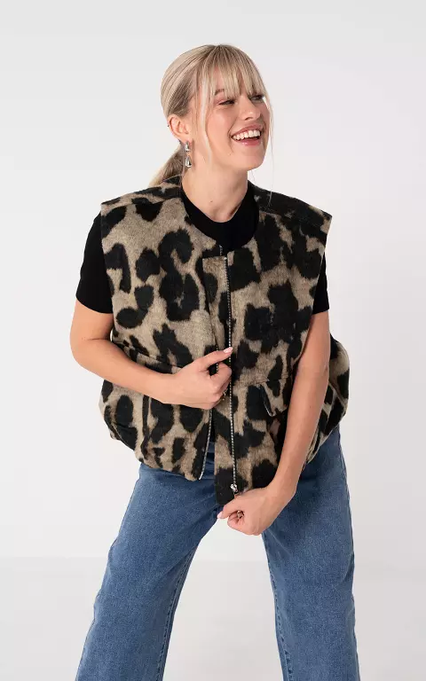Gilet met rits beige zwart