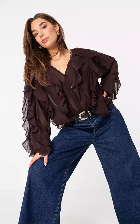 See through blouse bruin