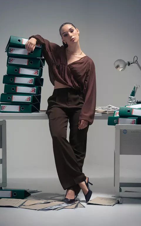 Straight fit pantalon donkerbruin