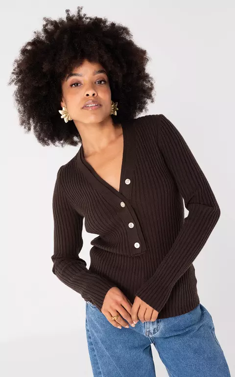 Pullover mit Knöpfen dunkelbraun