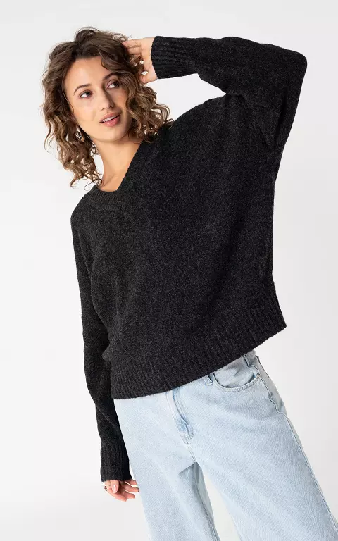 Sweater with v-neck dark grey