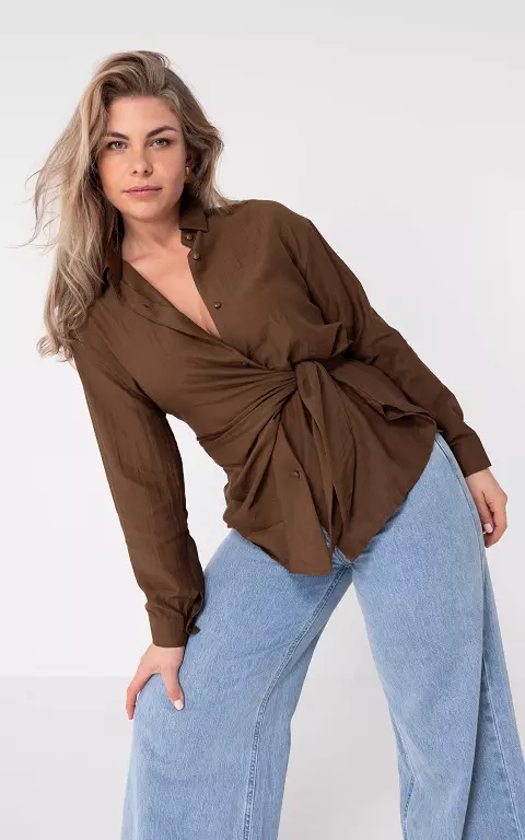 Blouse met strik bruin