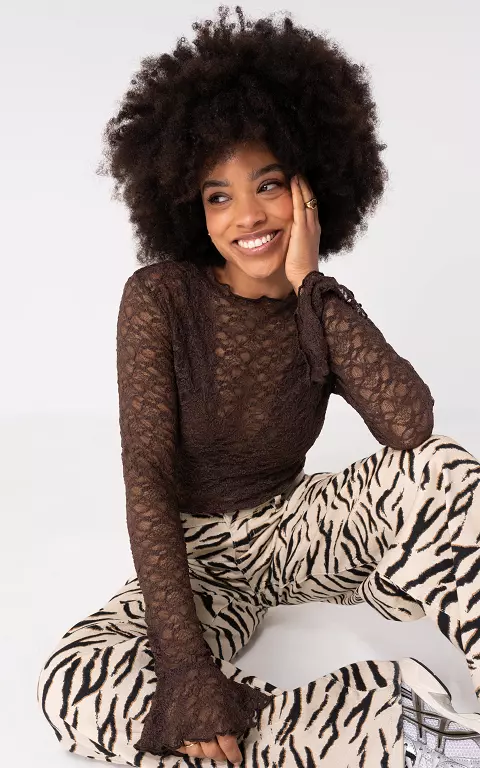 Kanten top donkerbruin