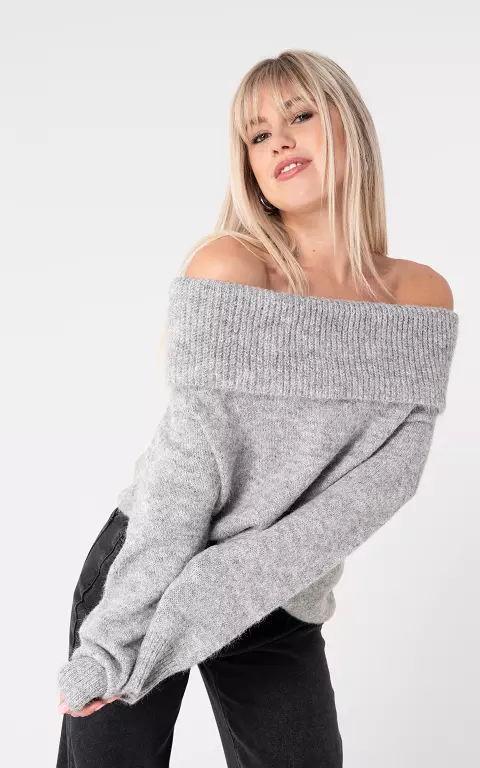 Off shoulder trui grijs