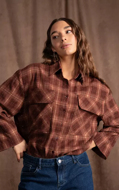 Bluse mit Strasssteinen bordeaux hellbraun