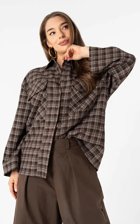 Blouse with buttons dark brown cream
